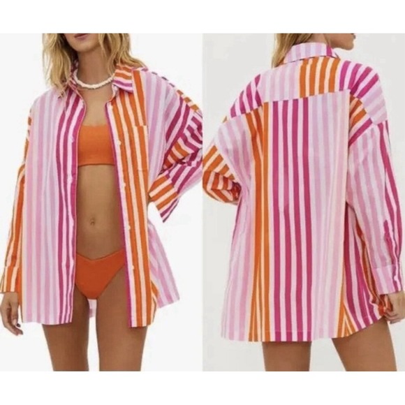 Beach Riot Tops - NEW Beach Riot Alexa Top Womens Petite‎ Large White Striped Sunset Long Sleeve